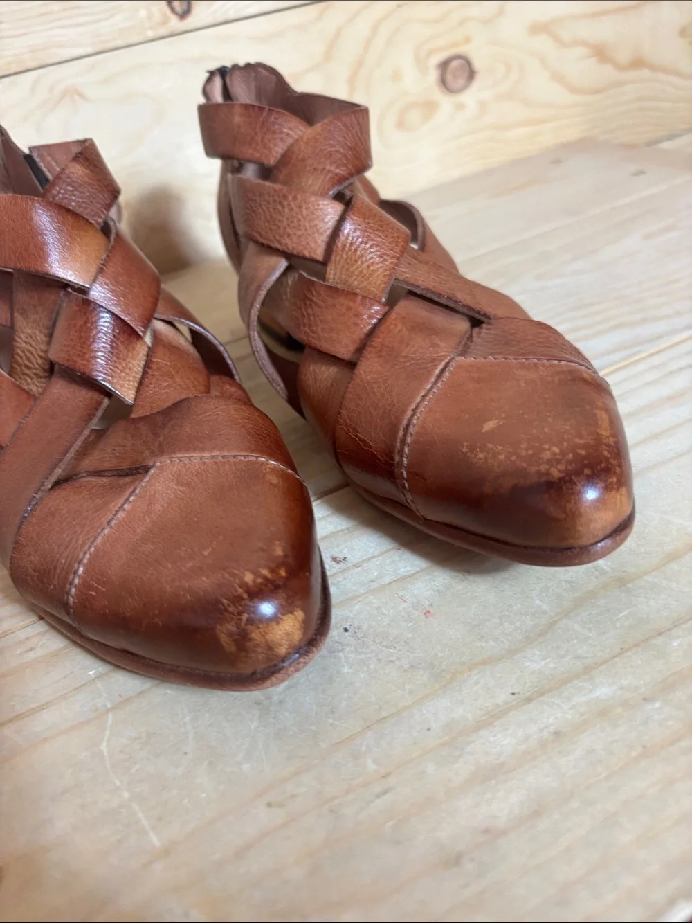 Bed Stu Brittany woven brown leather booties size 7